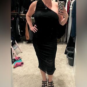 House of Harlow Dress Women's Large Black Bodycon One Shoulder Ruched dress